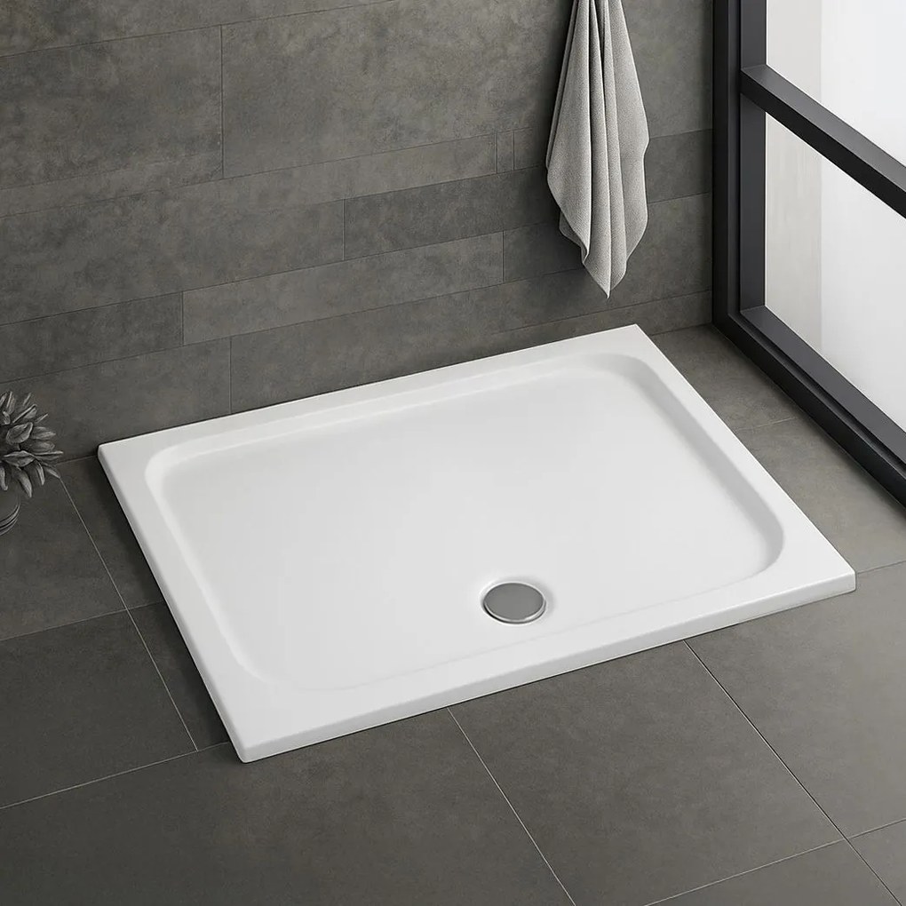 Obdĺžniková akrylátová sprchová vanička REA BELMOND 100x80 biela, krytka - chróm