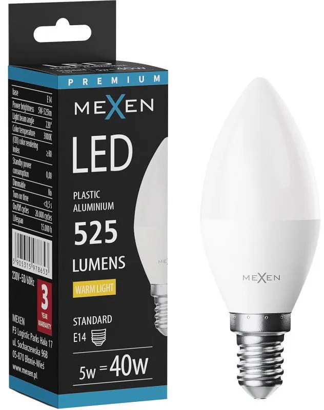 Mexen Nova, LED žiarovka E14, C37, 4W, teplá - 3000K, 420 lm - L102-E14-0430-01