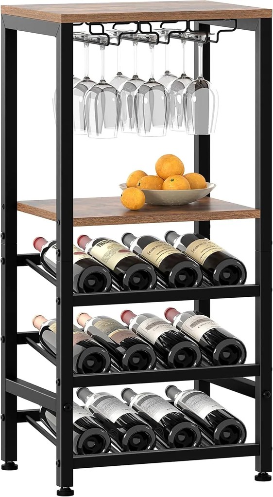 Stojan na víno s držákem na skleničky Houseland Wine hnědý/černý