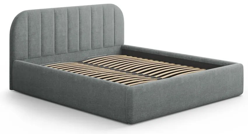 Tmavosivá čalúnená dvojlôžková posteľ s úložným priestorom s roštom 160x200 cm Juno – Windsor & Co Sofas