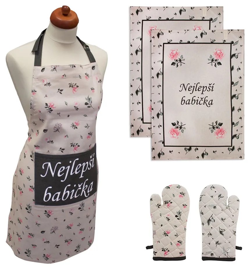 Home Elements Set zástera, chňapka, 2 utierky Najlepšia babička