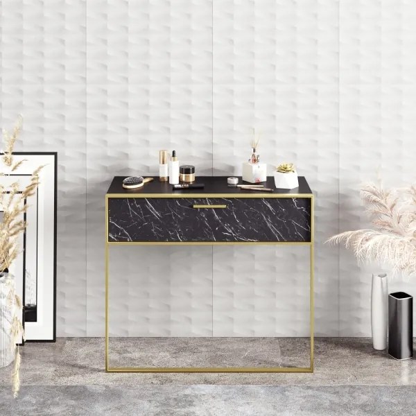 Konzolový nástenný stolík POLKA 76,8x90 cm zlatá/čierna