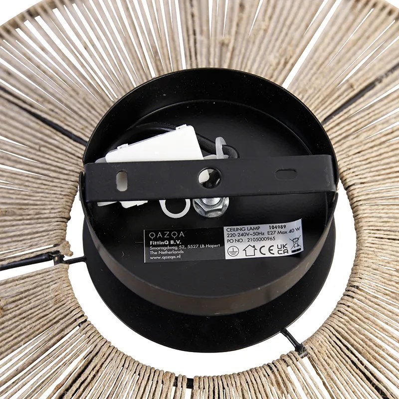 Rustikálne stropné svietidlo čierne s lanom - Sacha