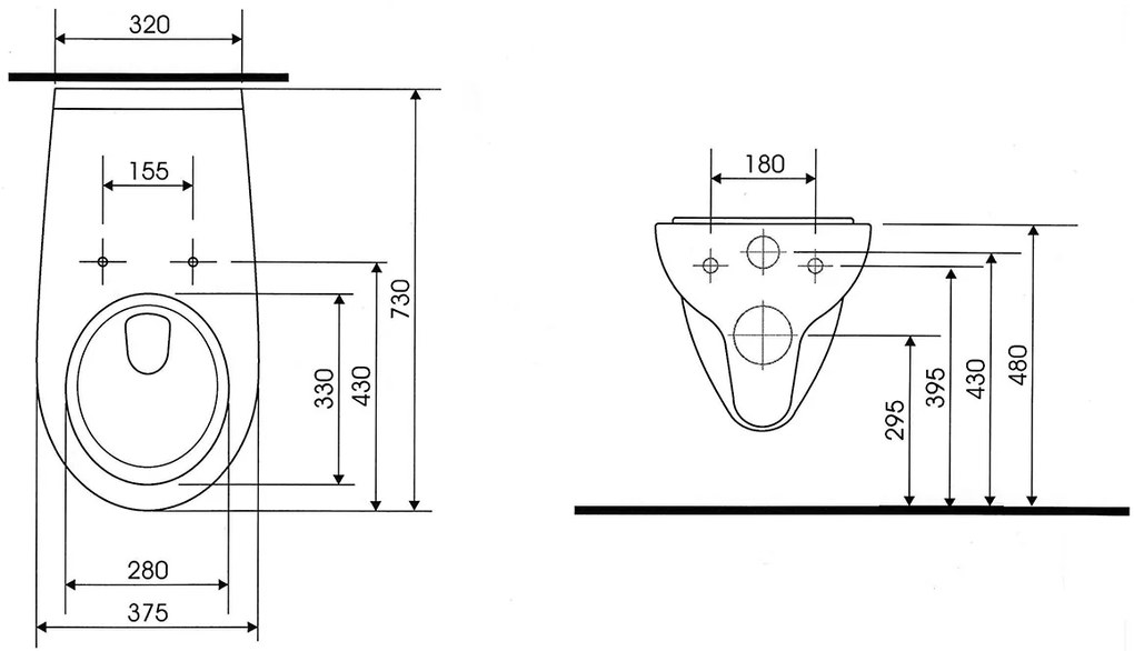 Sapho Sapho, HANDICAP WC závesné predĺžené, Rimless, 37,5x73cm, biela, K670-002