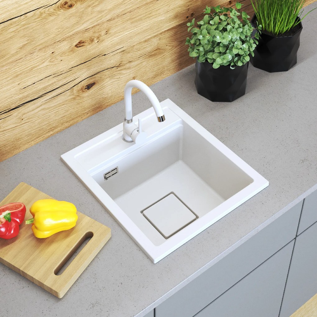 Gamma Quadro 4550, 1-komorový granitový drez 450x495x220 mm, biela, GMA-ZLE000220