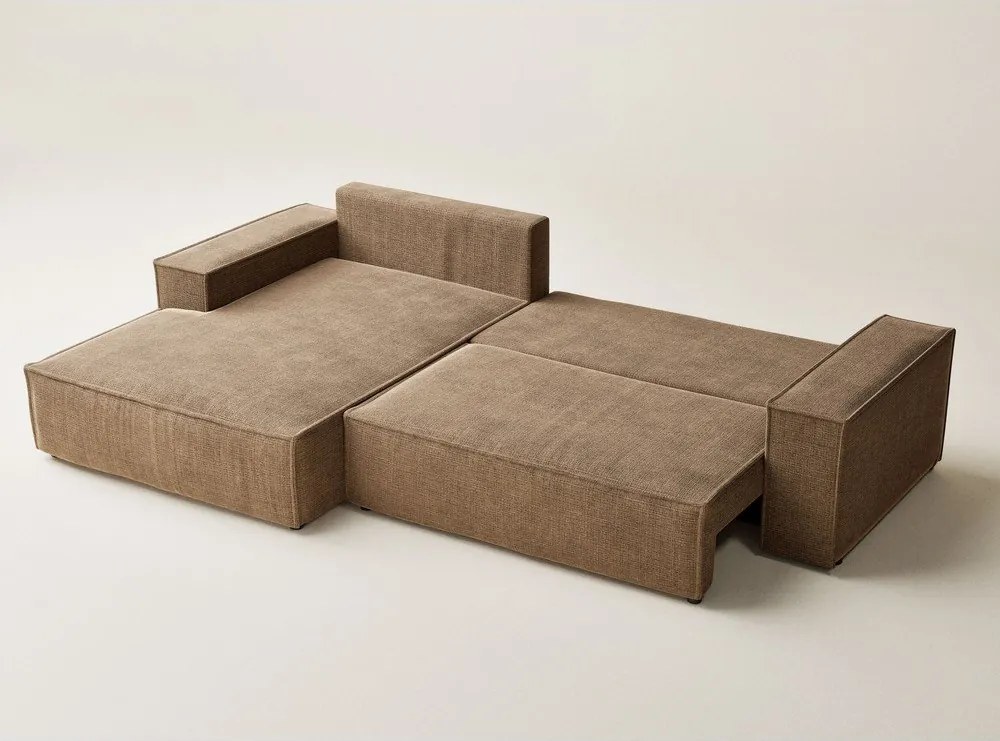 Svetlohnedá ženilková rozkladacia/s úložným priestorom rohová pohovka (ľavý roh/s leňoškou) Maze – Maison de Rêve