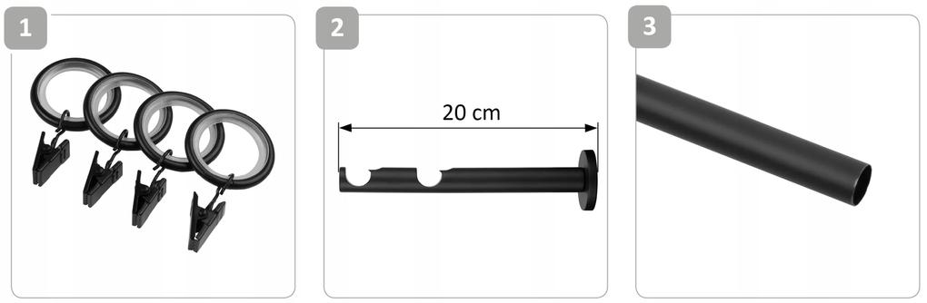 Dekorstudio Garniža dvojradová Guľa MODERN medená MIX čierna-matná 19mm Dĺžka: 160cm, Typ príslušenstva: Krúžky tiché so štipcami