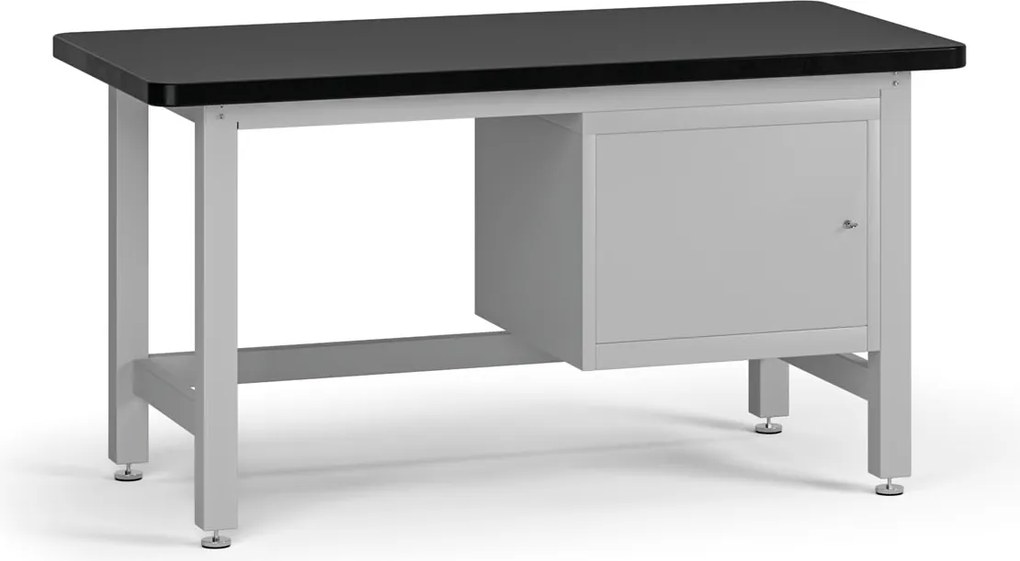 Pracovný stôl do dielne G4 so závesnou skrinkou na náradie, MDF + PVC doska, 1500 x 750 x 800 mm, sivá