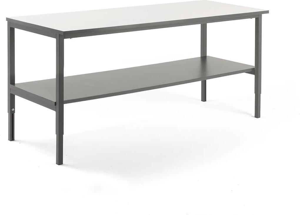 Dielenský stôl Cargo, so spodnou policou, 2000x750 mm, biela / šedá