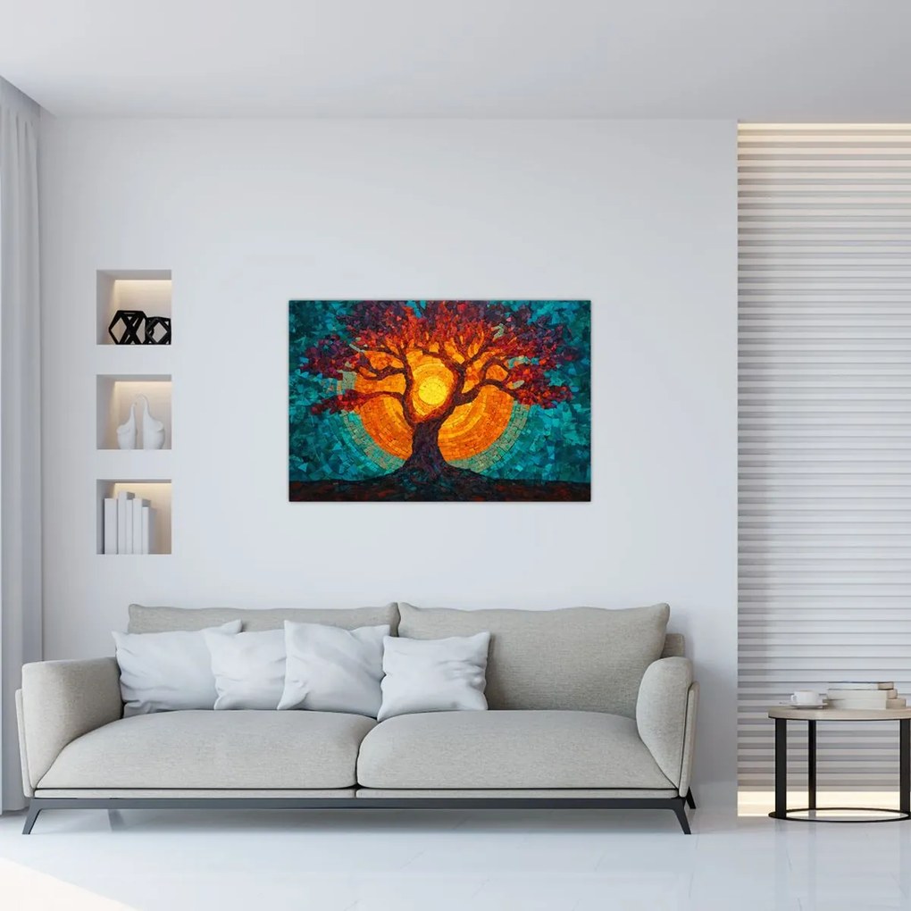 Obraz - Strom života a slnko v mozaike (90x60 cm)