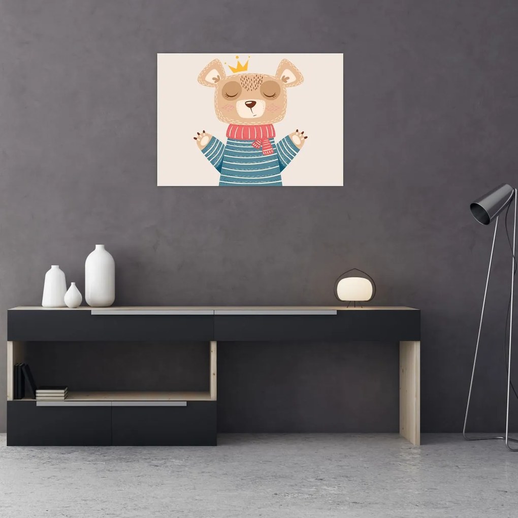 Obraz - Béžový medvedík s korunkou (70x50 cm)