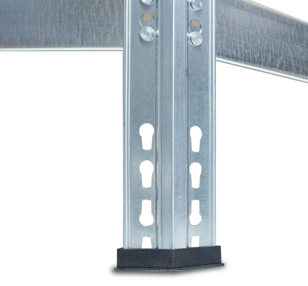 Rohový kovový regál RIVET BUDGET, 180x70x70x40 cm, 4x HDF polica, zinok