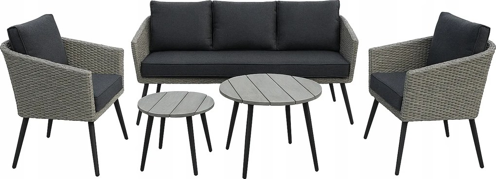 Sada záhradného nábytku, pohovka, dve kreslá, na terasu, sivá Lopez