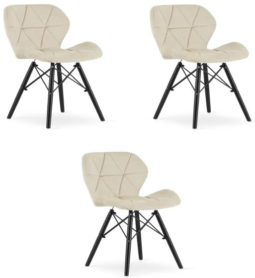 Set troch jedálenských stoličiek LAGO zamatové, béžové / čierne (3 ks)