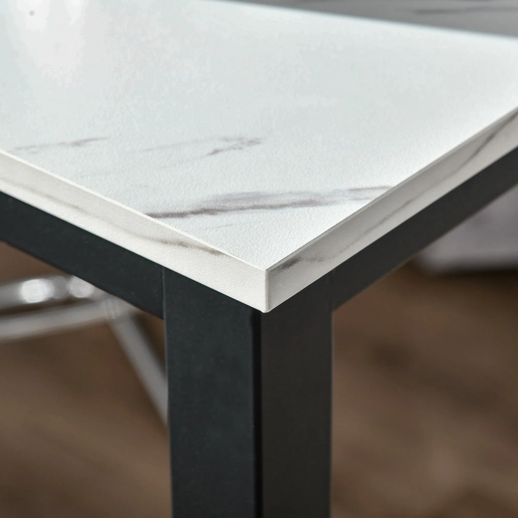 HOMCOM Barový stôl Vysoký Kuchynský Jedálenský Stôl - 120L x 40W x 100H cm - Čierny oceľový rám, Biele mramorové prevedenie | Aosom
