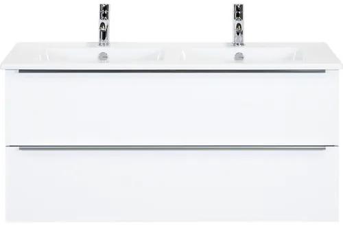 Kúpeľňový nábytkový set Pulse 120 cm s keramickým dvojitým umývadlom biela vysoko lesklá