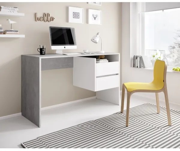 Písací stôl s zásuvkami MARLO – betónovo šedý/biely