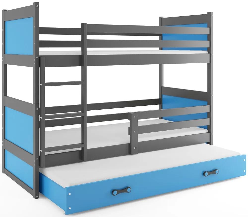 Poschodová posteľ s prístelkou RICO 3 - 200x90cm - Grafitový - Modrý