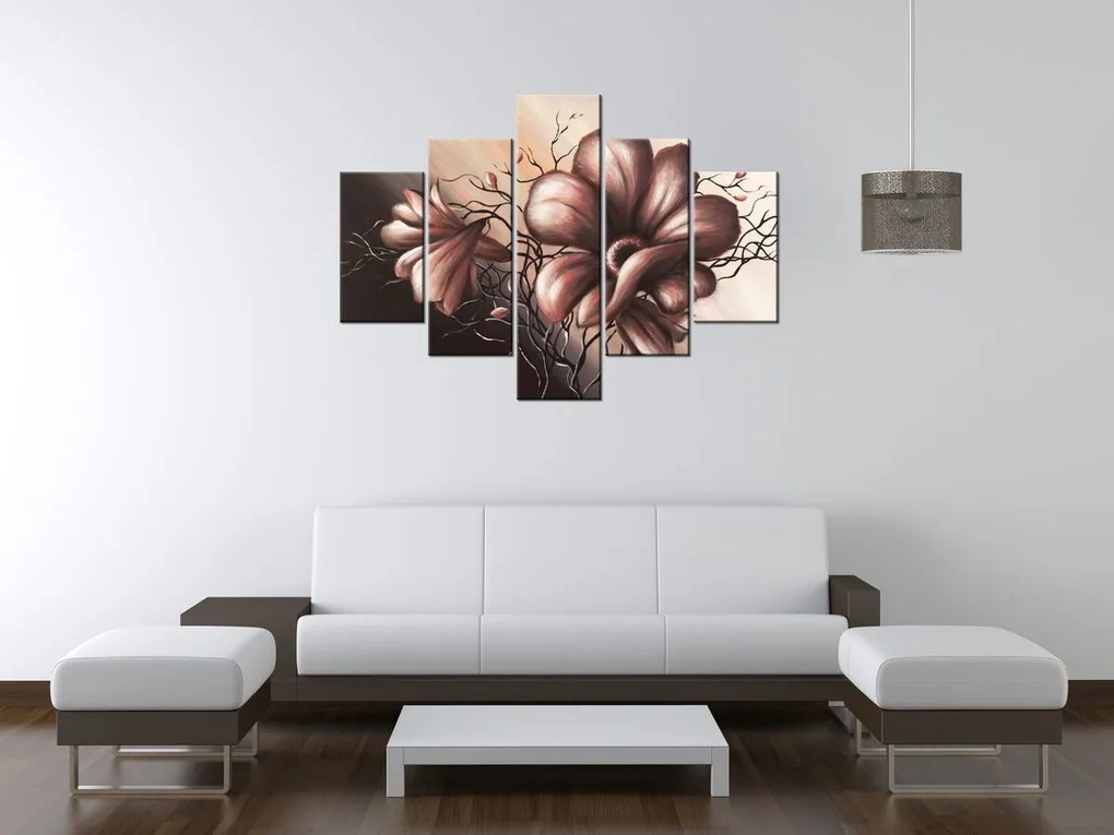 Gario Ručne maľovaný obraz Jemné Dálie - 5 dielny Rozmery: 100 x 70 cm