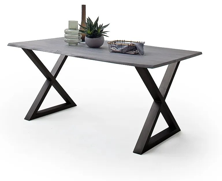 Jedálenský stôl Calabria podnož X antracit Rozmer: doska akácia sivá 5,5 cm 200 x 100