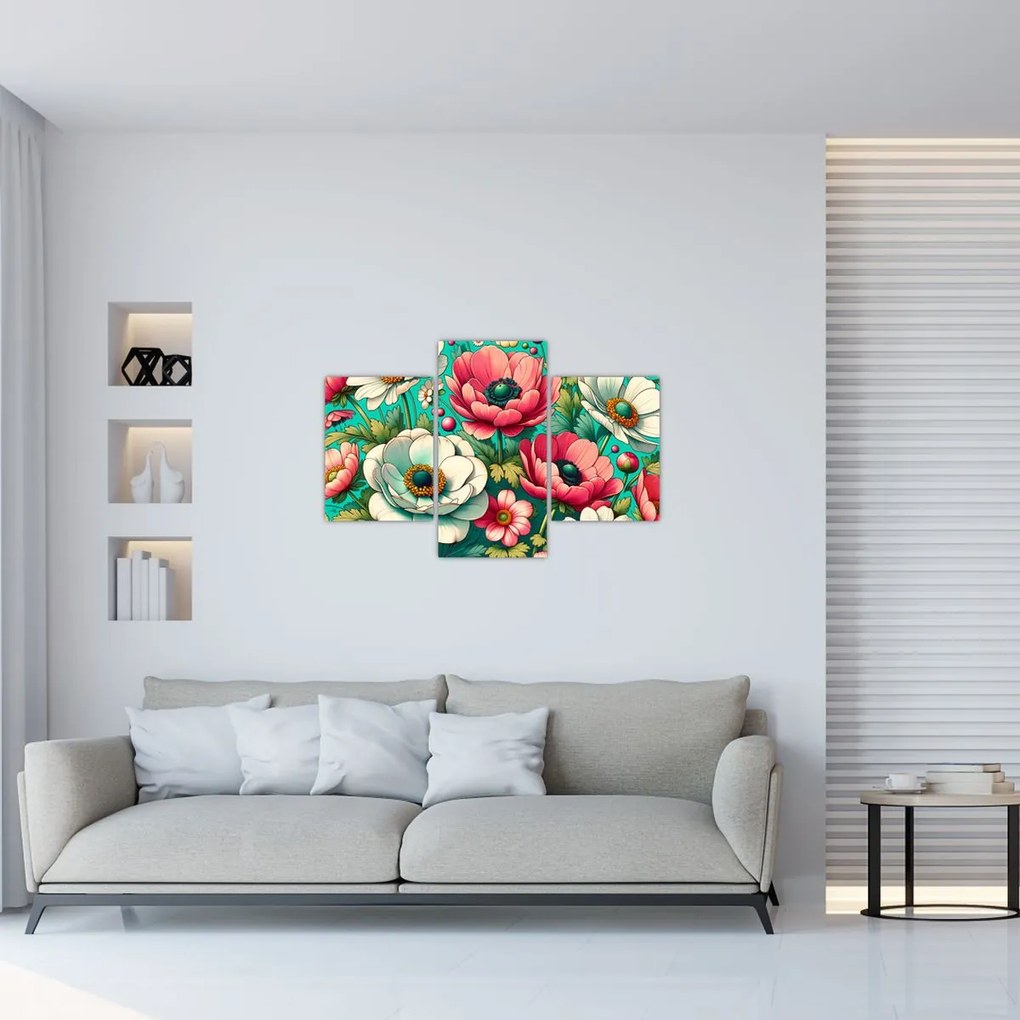 Obraz - Kvety na modrom pozadí (90x60 cm)