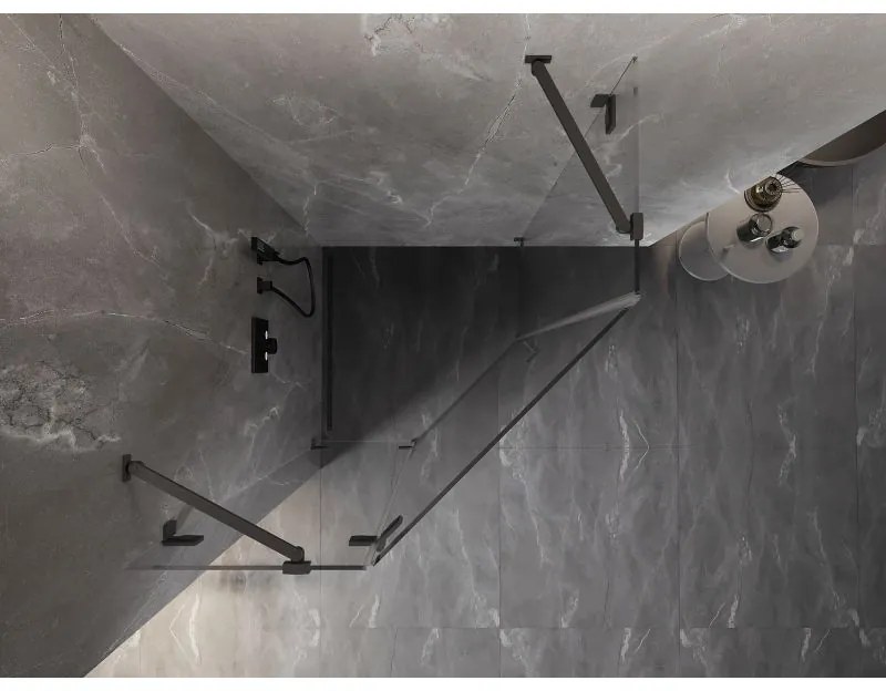 Mexen Lunar, Päťuholníkový sprchový kút Mexen Lunar naklápací doľava 100 x 100 cm, 8mm číre sklo, grafitový profil, 831-100L-100P-95-00-L