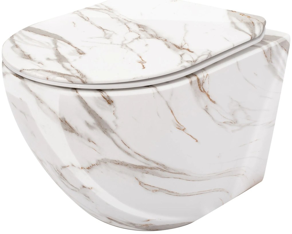 Rea Carlos Slim Lava Shiny, závesná WC misa Rimless 49,5x37x35,5 cm, imitácia kameňa, REA-C0536