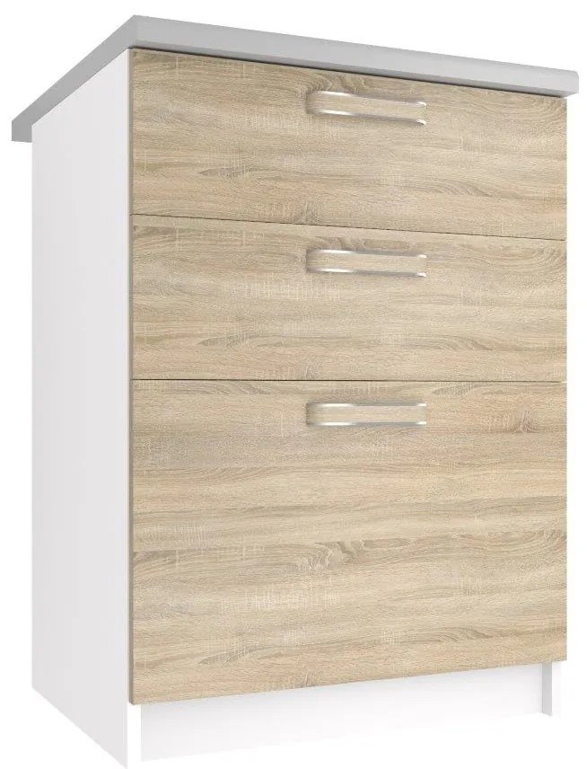 Kuchynská skrinka Belini spodná so zásuvkami 60 cm dub sonoma s pracovnou doskou TOR SDSZ60/1/WT/DS/0/F