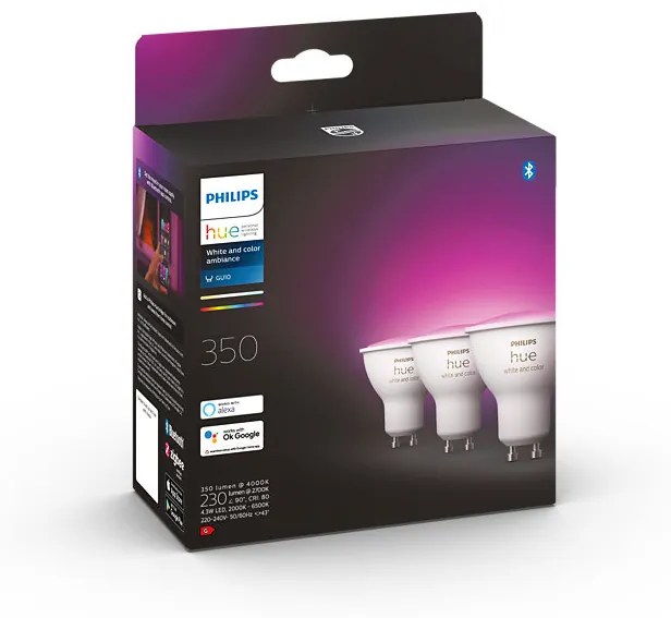 Philips HUE LED White and color Ambiance žiarovka GU10 3x4,3W 350lm 2000-6500K+RGB stmievateľná BlueTooth 3-set