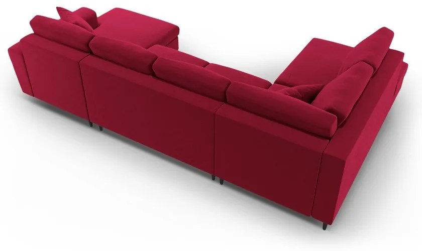 Červená zamatová rozkladacia/s úložným priestorom rohová pohovka (ľavý roh/do "U") Kyoto – Cosmopolitan Design
