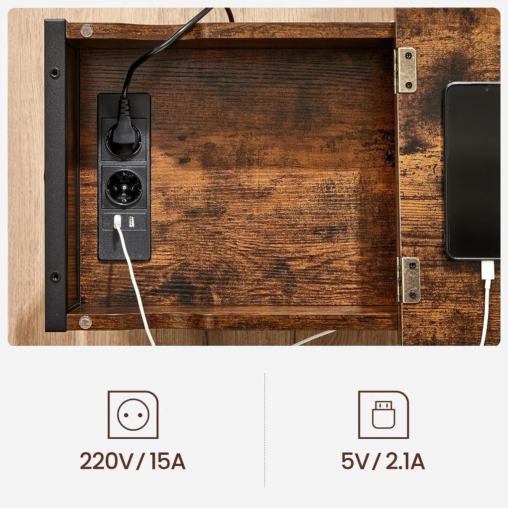 Odkladací stolík Vasagle Laurin s portami USB hnedý