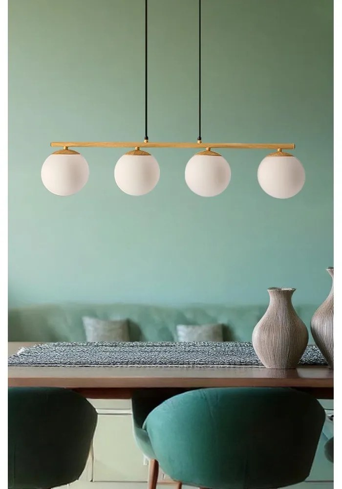 Závesné svietidlo so skleneným tienidlom v bielo-prírodnej farbe Carrine – Candellux Lighting