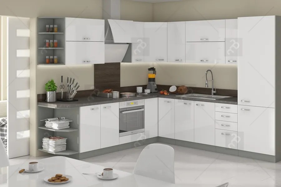Kuchynská linka Bianka Biely lesk - Komplet L 260x270 - Komplet kuchynského nábytku