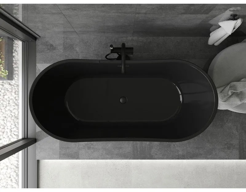 Mexen Montana, voľne stojaca vaňa 170 x 80 cm, čierna, čierny prepad, 52011708070-70