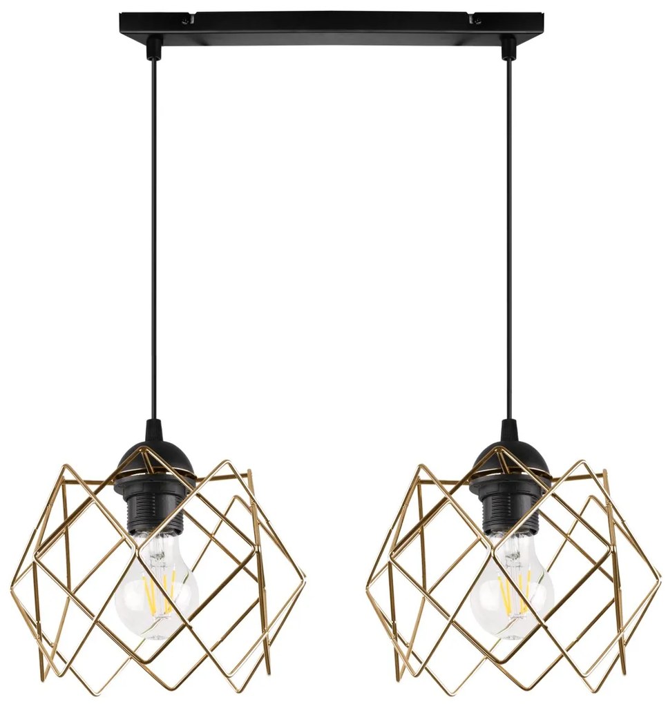 Závesné svietidlo Stella, 2x zlaté drôtené tienidlo