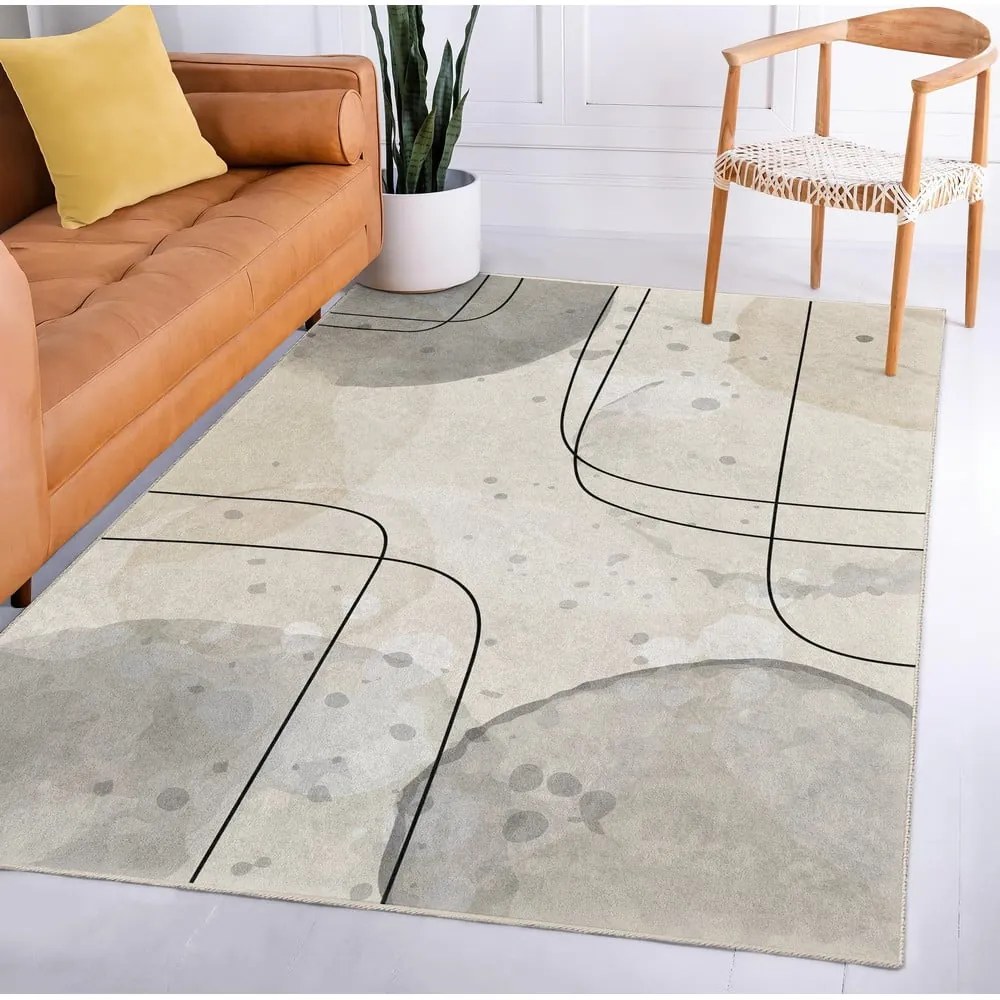 Sivo-krémový prateľný behúň 80x200 cm Simple Lines – Mila Home