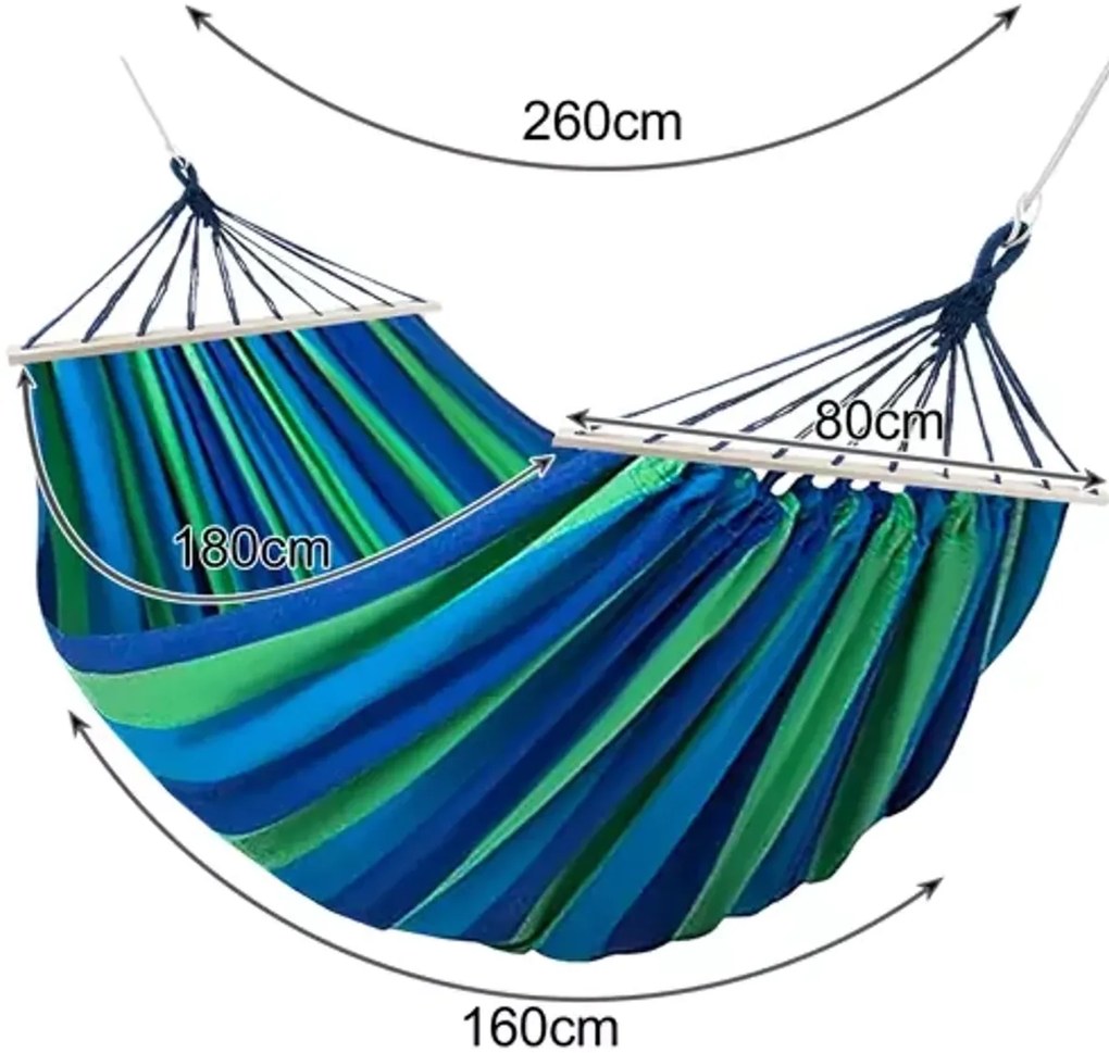 Modro zelená hojdacia sieť HAMARI pre 2 osoby 260x160 cm