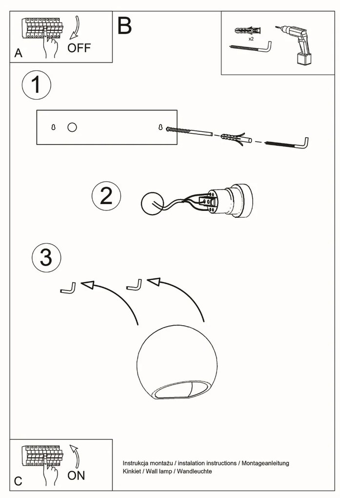 Nástenné svietidlo Globe, 1x biele keramické tienidlo, b