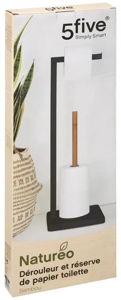 Stojan na toaletný papier Natureo, čierna/s drevenými prvkami