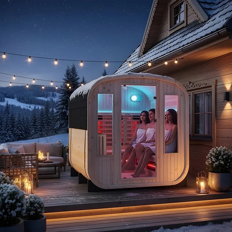 BPS-koupelny Záhradná kombinovaná sudová sauna 2v1 HYD-4767 - Infrasauna + fínska sauna 200x200, 4-6 osôb