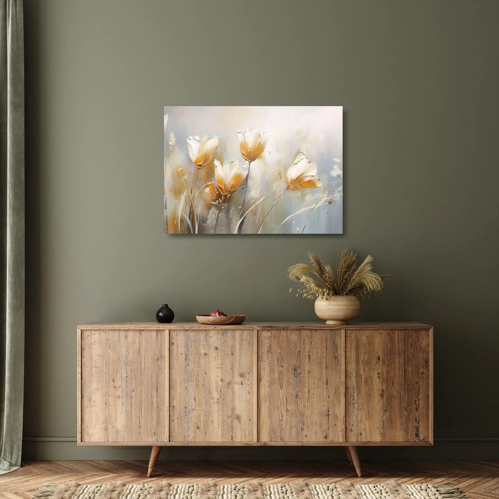Sklenený obraz - Maľba tulipánov (70x50 cm)
