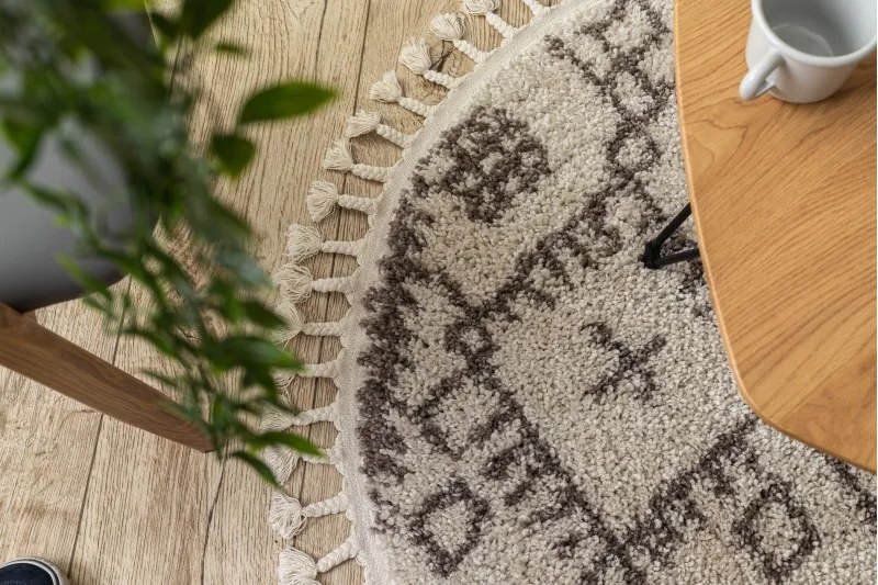 Dywany Łuszczów, Kusový koberec Berber Tanger B5940 cream and brown kruh, 160x160 (priemer) kruh, hnedá, obývacia izba
