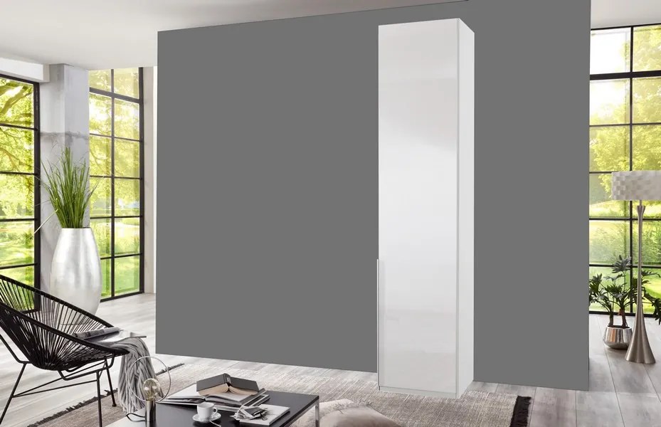 Šatníková skriňa New York D, 45 cm, biela / biely lesk