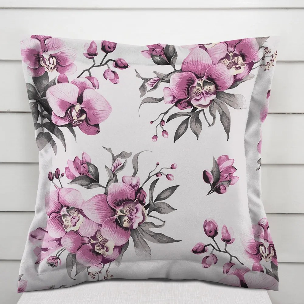 Biante Bavlnená obliečka na vankúš s lemom Sandra SA-623 Lila orchidey na bielom 40 x 40 cm