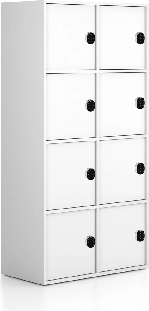 Kancelárska skriňa FRAME, 8x dvere, 872 x 450 x 1735 mm, kódový zámok, biela