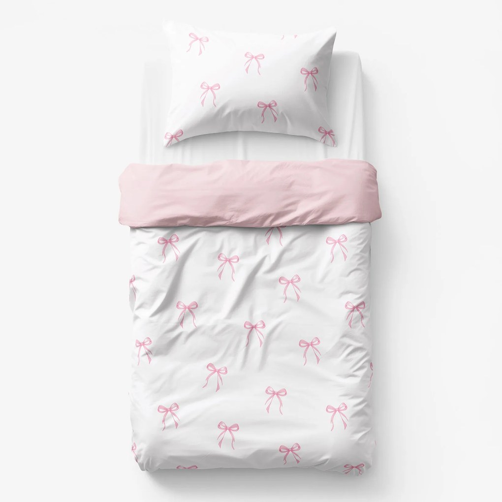 Goldea detské bavlnené obliečky duo - ružové mašličky s púdrovo ružovou 150 x 200 a 50 x 60 cm