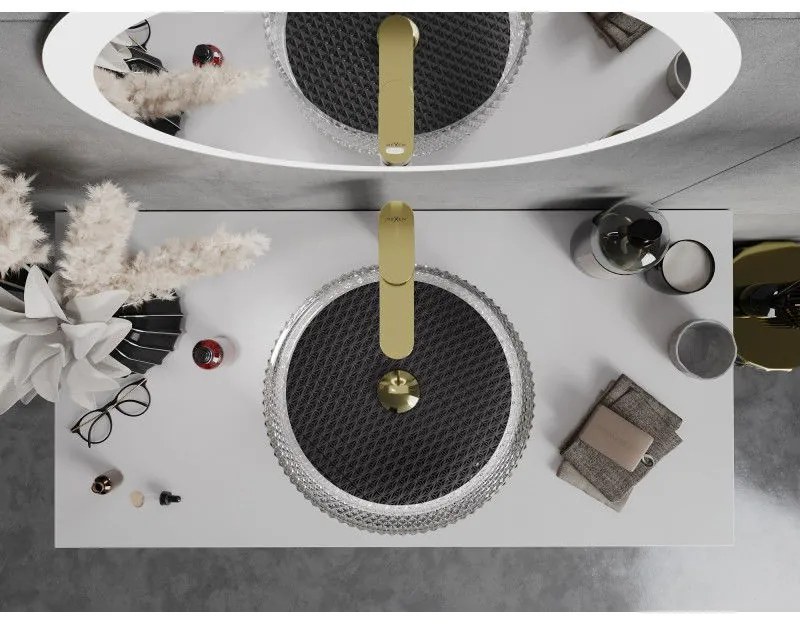 Mexen Aura, sklenené umývadlo na dosku 39 × 39 cm, číra / čierna, 24013971