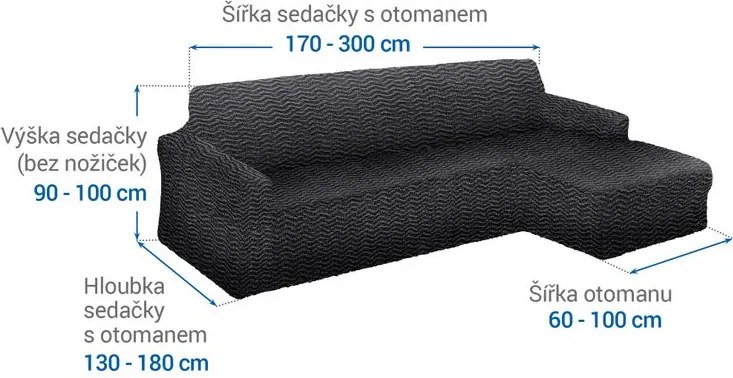Bielastické poťahy CRISTINA antracitová sedačka s otomanom vpravo (š. 170 - 300 cm)