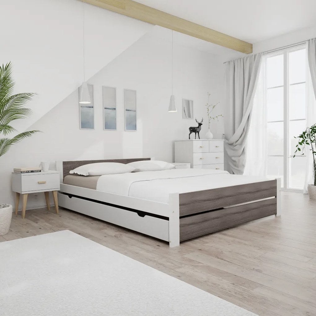 Posteľ IKAROS DOUBLE 160 x 200 cm, biela/dub hľuzovka Rošt: S latkovým roštom, Matrac: Matrac COCO MAXI 20 cm