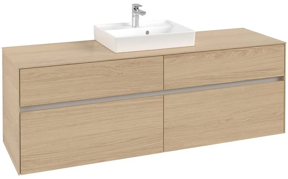 VILLEROY &amp; BOCH Collaro závesná skrinka pod umývadlo na dosku (umývadlo v strede), 4 zásuvky, 1600 x 500 x 548 mm, Nordic Oak, C07700VJ